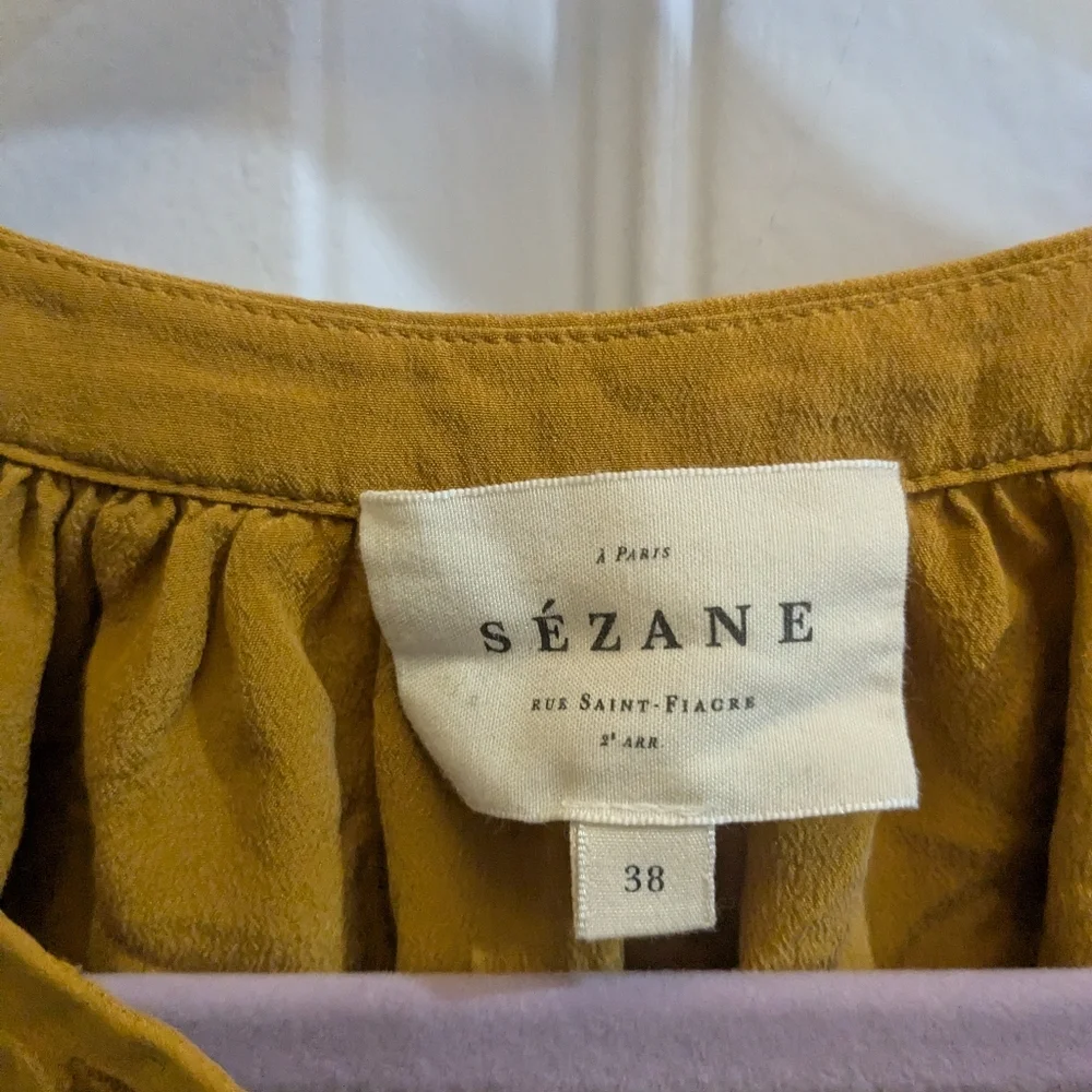 Sezane Silk Mustard Button-Front Blouse - Picture 2 of 3